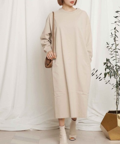 Chaco closet(チャコ クローゼット)の「サイドポケット付き コットンマキシ丈ロングワンピース(ワンピース・レディース・ベージュ/カーキ/イエロー/ネイビー/ライトベージュ/ブラック・FREE)」の4枚目の写真