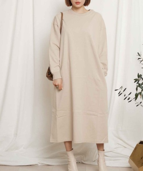 Chaco closet(チャコ クローゼット)の「サイドポケット付き コットンマキシ丈ロングワンピース(ワンピース・レディース・ベージュ/カーキ/イエロー/ネイビー/ライトベージュ/ブラック・FREE)」の9枚目の写真