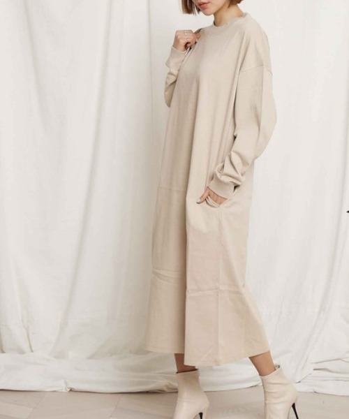 Chaco closet(チャコ クローゼット)の「サイドポケット付き コットンマキシ丈ロングワンピース(ワンピース・レディース・ベージュ/カーキ/イエロー/ネイビー/ライトベージュ/ブラック・FREE)」の8枚目の写真