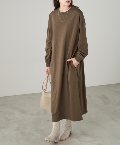 Chaco closet(チャコ クローゼット)の「サイドポケット付き コットンマキシ丈ロングワンピース(ワンピース・レディース・ベージュ/カーキ/イエロー/ネイビー/ライトベージュ/ブラック・FREE)」の10枚目の写真