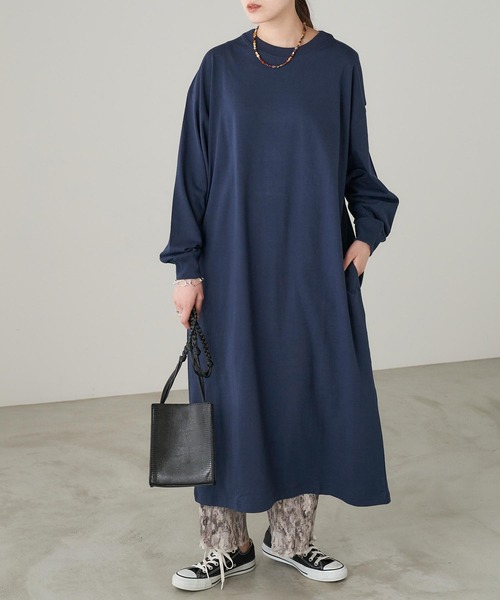 Chaco closet(チャコ クローゼット)の「サイドポケット付き コットンマキシ丈ロングワンピース(ワンピース・レディース・ベージュ/カーキ/イエロー/ネイビー/ライトベージュ/ブラック・FREE)」の16枚目の写真