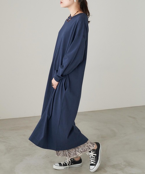 Chaco closet(チャコ クローゼット)の「サイドポケット付き コットンマキシ丈ロングワンピース(ワンピース・レディース・ベージュ/カーキ/イエロー/ネイビー/ライトベージュ/ブラック・FREE)」の15枚目の写真