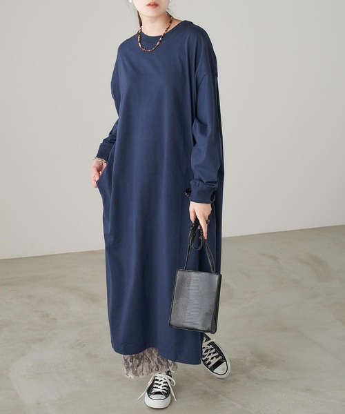 Chaco closet(チャコ クローゼット)の「サイドポケット付き コットンマキシ丈ロングワンピース(ワンピース・レディース・ベージュ/カーキ/イエロー/ネイビー/ライトベージュ/ブラック・FREE)」の14枚目の写真