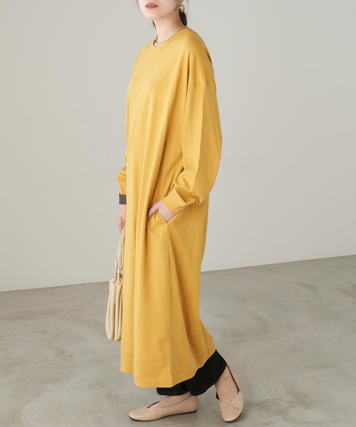 Chaco closet(チャコ クローゼット)の「サイドポケット付き コットンマキシ丈ロングワンピース(ワンピース・レディース・ベージュ/カーキ/イエロー/ネイビー/ライトベージュ/ブラック・FREE)」の18枚目の写真