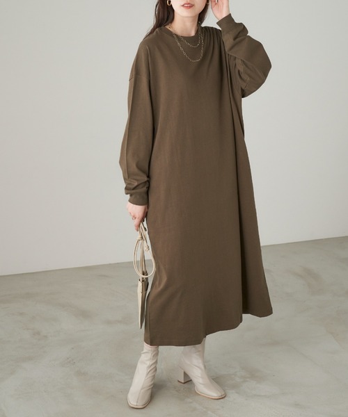 Chaco closet(チャコ クローゼット)の「サイドポケット付き コットンマキシ丈ロングワンピース(ワンピース・レディース・ベージュ/カーキ/イエロー/ネイビー/ライトベージュ/ブラック・FREE)」の12枚目の写真