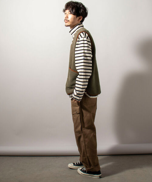 GLOSTER（グロスター）の「【GLOSTER/グロスター】パイピングボアベスト Vネックプルオーバー（ベスト・メンズ・オリーブ/キナリ/チャコールグレー・MEDIUM/LARGE）」の13枚目の写真