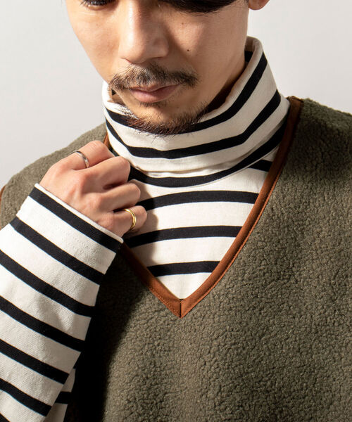 GLOSTER（グロスター）の「【GLOSTER/グロスター】パイピングボアベスト Vネックプルオーバー（ベスト・メンズ・オリーブ/キナリ/チャコールグレー・MEDIUM/LARGE）」の18枚目の写真