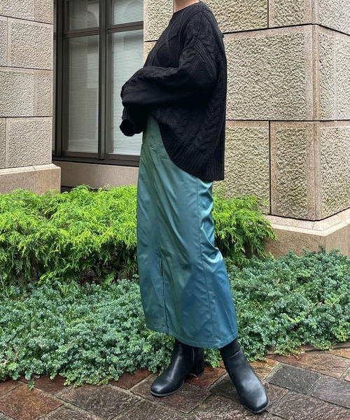 HEYUMM（ヘユム）の「シャンブレーナロータイトスカート（スカート・レディース・ベージュ/ピンク/グリーン・ONE）」の9枚目の写真