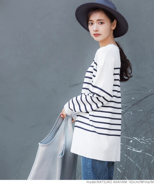 coca（coca）（コカ）の「【ユニセックス】ボーダーニットトップス（ニット/セーター・レディース・ホワイト/ブラック・M/L）」の12枚目の写真