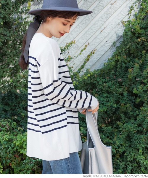 coca（coca）（コカ）の「【ユニセックス】ボーダーニットトップス（ニット/セーター・レディース・ホワイト/ブラック・M/L）」の15枚目の写真