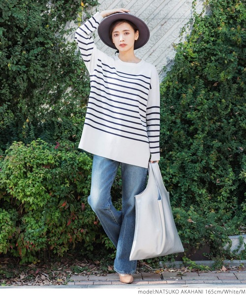 coca（coca）（コカ）の「【ユニセックス】ボーダーニットトップス（ニット/セーター・レディース・ホワイト/ブラック・M/L）」の4枚目の写真