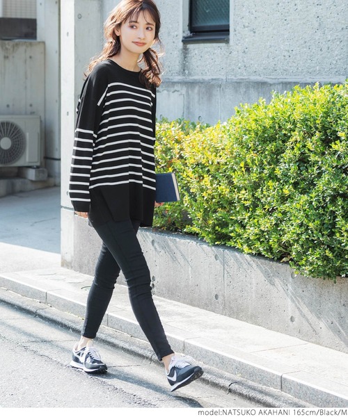 coca（coca）（コカ）の「【ユニセックス】ボーダーニットトップス（ニット/セーター・レディース・ホワイト/ブラック・M/L）」の14枚目の写真