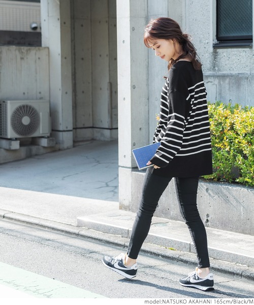 coca（coca）（コカ）の「【ユニセックス】ボーダーニットトップス（ニット/セーター・レディース・ホワイト/ブラック・M/L）」の7枚目の写真