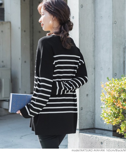 coca（coca）（コカ）の「【ユニセックス】ボーダーニットトップス（ニット/セーター・レディース・ホワイト/ブラック・M/L）」の13枚目の写真