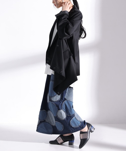 osharewalker（オシャレウォーカー）の「【廃盤】『ドットパッチワークデニムスカート』（デニムスカート・レディース・ブルー・1/2）」の4枚目の写真