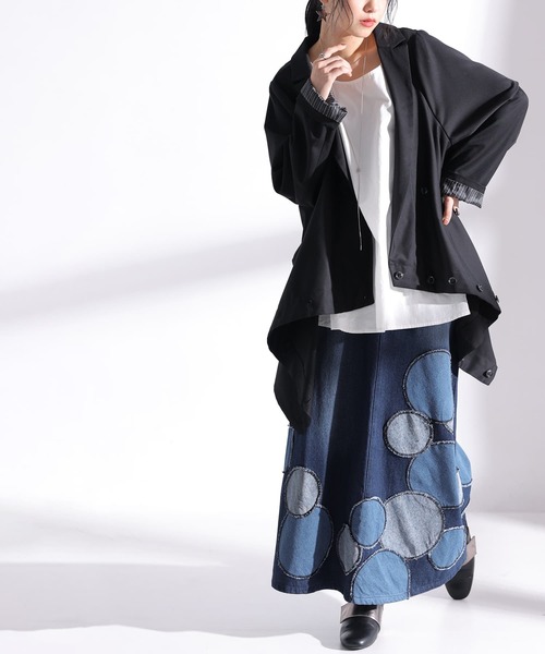 osharewalker（オシャレウォーカー）の「【廃盤】『ドットパッチワークデニムスカート』（デニムスカート・レディース・ブルー・1/2）」の6枚目の写真