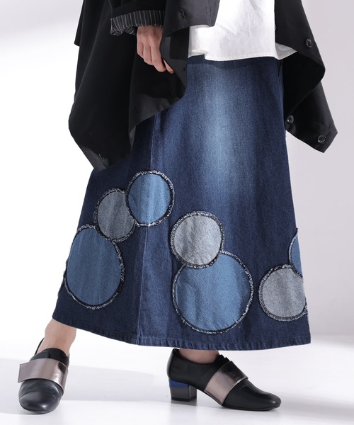 osharewalker（オシャレウォーカー）の「【廃盤】『ドットパッチワークデニムスカート』（デニムスカート・レディース・ブルー・1/2）」の7枚目の写真