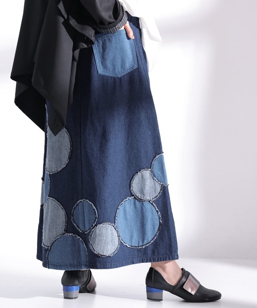 osharewalker（オシャレウォーカー）の「【廃盤】『ドットパッチワークデニムスカート』（デニムスカート・レディース・ブルー・1/2）」の8枚目の写真