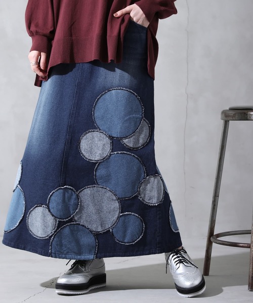 osharewalker（オシャレウォーカー）の「【廃盤】『ドットパッチワークデニムスカート』（デニムスカート・レディース・ブルー・1/2）」の9枚目の写真
