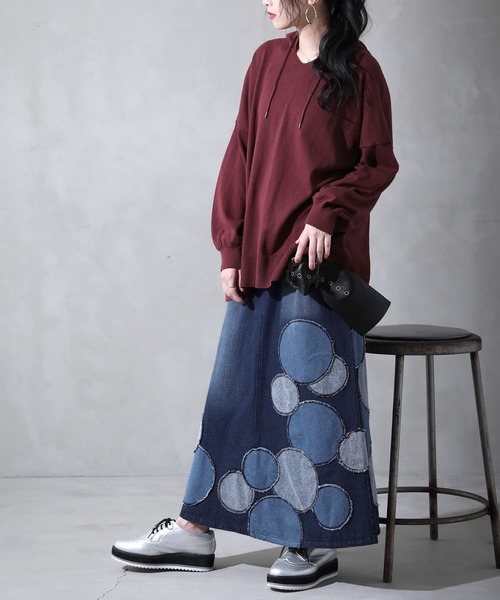 osharewalker（オシャレウォーカー）の「【廃盤】『ドットパッチワークデニムスカート』（デニムスカート・レディース・ブルー・1/2）」の10枚目の写真