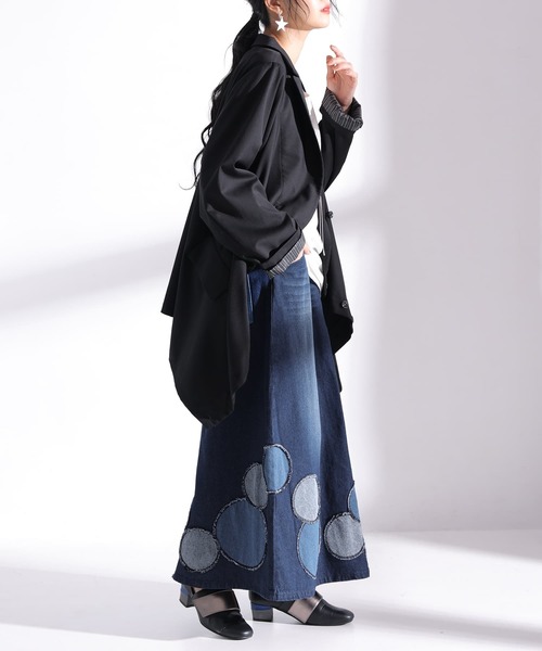 osharewalker（オシャレウォーカー）の「【廃盤】『ドットパッチワークデニムスカート』（デニムスカート・レディース・ブルー・1/2）」の3枚目の写真