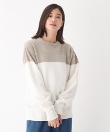 ◆ポリエステル モールヤーン バイカラー天竺 クルーネックニット