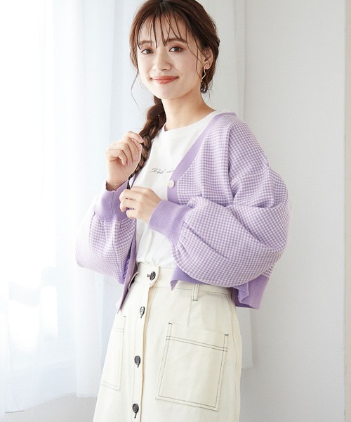 mysty woman（ミスティウーマン）の「幾何柄ショートカーディガン 264938（カーディガン/ボレロ・レディース・ブラック/ベージュ/ネイビー/ラベンダー・FREE）」の10枚目の写真