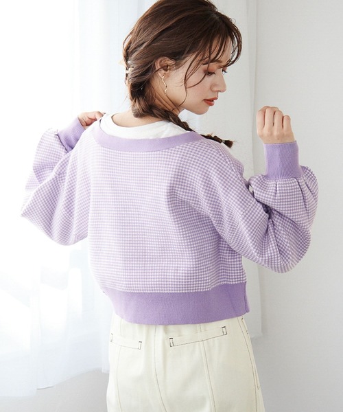 mysty woman（ミスティウーマン）の「幾何柄ショートカーディガン 264938（カーディガン/ボレロ・レディース・ブラック/ベージュ/ネイビー/ラベンダー・FREE）」の16枚目の写真