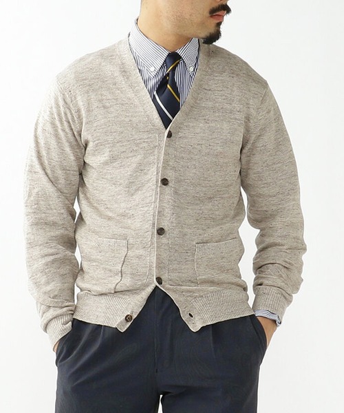 BEAMS PLUS（ビームスプラス）の「Cardigan Linen（カーディガン/ボレロ・メンズ・ネイビー/グレー/ベージュ/グリーン/オレンジ/サックスブルー/カーキ・L/S/M/XL）」の3枚目の写真