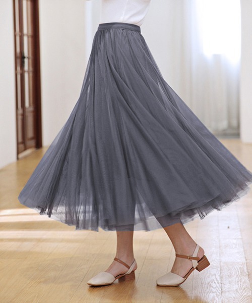 Doux Belle（ドゥーベル）の「2層チュールフレアスカート（スカート・レディース・ブラウン/グレー/ベージュ/ピンク/ブラック/ダークブラウン・FREE）」の3枚目の写真