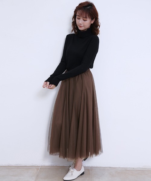 Doux Belle（ドゥーベル）の「2層チュールフレアスカート（スカート・レディース・ブラウン/グレー/ベージュ/ピンク/ブラック/ダークブラウン・FREE）」の17枚目の写真