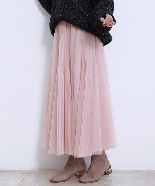 Doux Belle（ドゥーベル）の「2層チュールフレアスカート（スカート・レディース・ブラウン/グレー/ベージュ/ピンク/ブラック/ダークブラウン・FREE）」の20枚目の写真