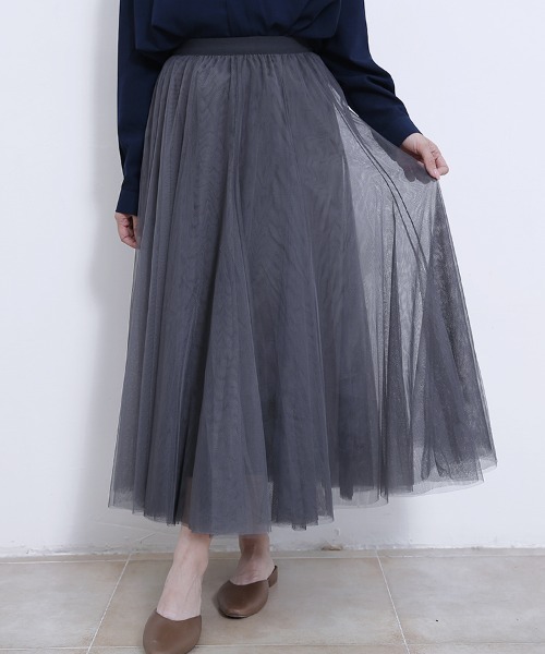 Doux Belle（ドゥーベル）の「2層チュールフレアスカート（スカート・レディース・ブラウン/グレー/ベージュ/ピンク/ブラック/ダークブラウン・FREE）」の12枚目の写真