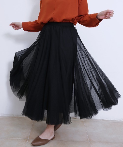 Doux Belle（ドゥーベル）の「2層チュールフレアスカート（スカート・レディース・ブラウン/グレー/ベージュ/ピンク/ブラック/ダークブラウン・FREE）」の22枚目の写真