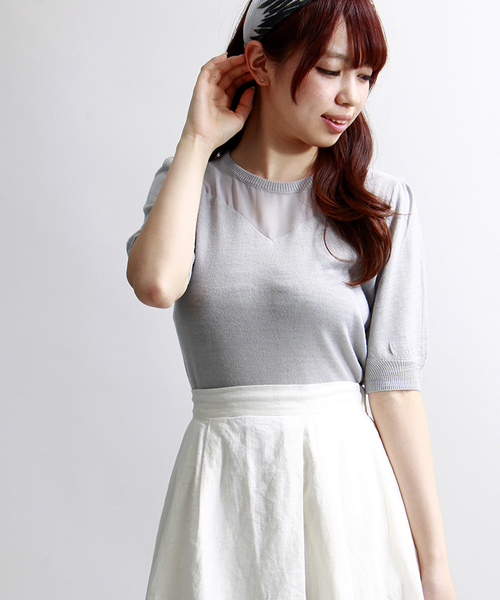 WEGO（ウィゴー）の「WEGO/シースルー切替ニット（ニット/セーター・レディース・オフホワイト/ライトグレー/サックスブルー/ネイビー・FREE）」の2枚目の写真