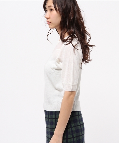 WEGO（ウィゴー）の「WEGO/シースルー切替ニット（ニット/セーター・レディース・オフホワイト/ライトグレー/サックスブルー/ネイビー・FREE）」の8枚目の写真