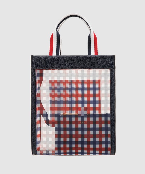 THOM BROWNE（トムブラウン）の「SMALL PAPER LABEL TOTE W/ RWB HANDLES IN GINGHAM PRINTED MESH（トートバッグ・メンズ・チェック・ONE SIZE）」の6枚目の写真