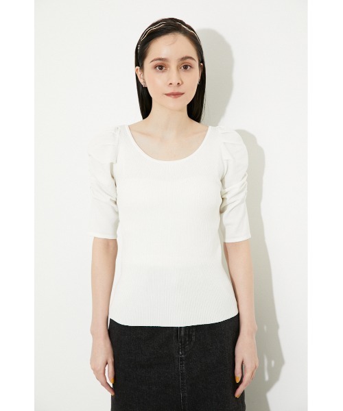 【一度着用】Riu rienda コラボニットトップス　ホワイト rienda | オフショルカラーワイドRIB Knit TOP (ニット ) |SHEL