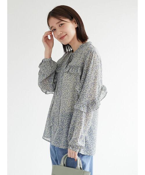 Green　Parks（グリーンパークス）の「小花柄シフォンフリルブラウス（シャツ/ブラウス・レディース・オレンジ/ブルー・FREE）」の6枚目の写真