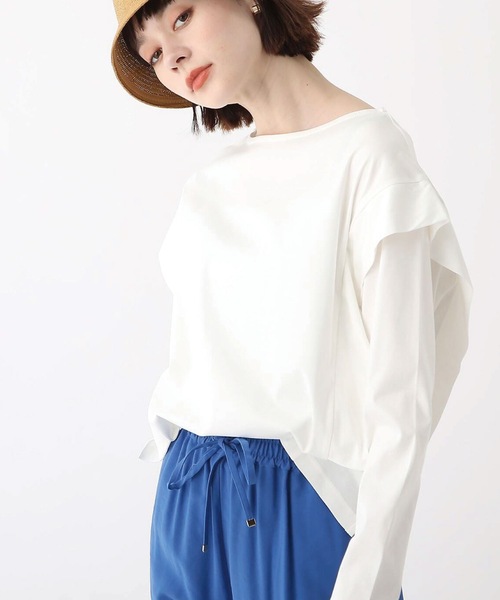 OPAQUE.CLIP（オペークドットクリップ）の「◆シルキースーピマ フリルデザインカットソー（Tシャツ/カットソー・レディース・ブラック/ダークオレンジ/ホワイト系・34/36/38/40/42）」の2枚目の写真