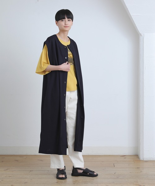 Plantation（プランテーション）の「アーバンジャージ/ロングベスト / (O)（ベスト・レディース・ベージュ/ネイビー・M size）」の6枚目の写真