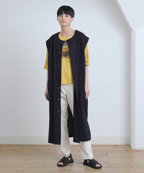 Plantation（プランテーション）の「アーバンジャージ/ロングベスト / (O)（ベスト・レディース・ベージュ/ネイビー・M size）」の7枚目の写真