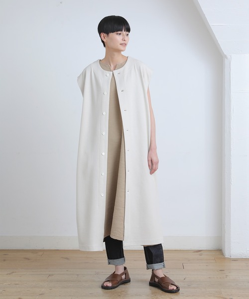 Plantation（プランテーション）の「アーバンジャージ/ロングベスト / (O)（ベスト・レディース・ベージュ/ネイビー・M size）」の3枚目の写真