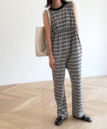 arc CANAL JEAN ボーダーノースリジャンプスーツ ピンク 38 薄手 arc CANAL JEAN ボーダーノースリジャンプスーツ ピンク 38 薄手