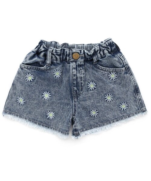 セール】フリンジデニムお花刺繍ショートパンツ（デニムパンツ