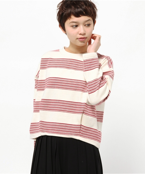 CIAOPANIC（チャオパニック）の「【Ciaopanic】ポンチボーダー裾タックPO（Tシャツ/カットソー・レディース・グレー/レッド/ネイビー・FREE）」の3枚目の写真