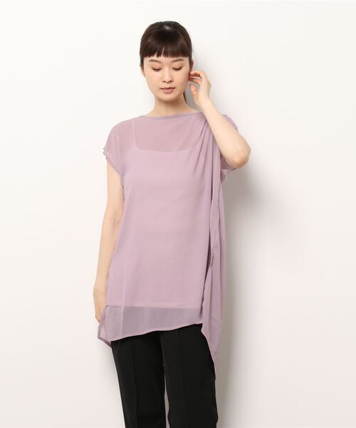 STYLEBLOCK(スタイルブロック)の「楊柳前後2WAYトップス×リブキャミセット(Tシャツ/カットソー・レディース・ラベンダー/ホワイト系その他/ライム/ブラック・M)」の4枚目の写真