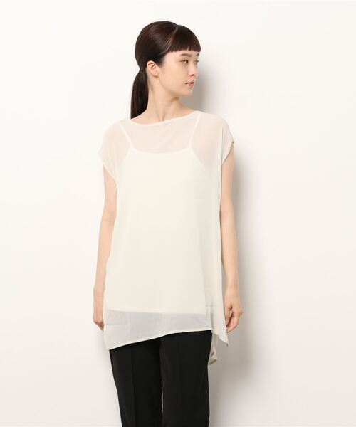 STYLEBLOCK(スタイルブロック)の「楊柳前後2WAYトップス×リブキャミセット(Tシャツ/カットソー・レディース・ラベンダー/ホワイト系その他/ライム/ブラック・M)」の1枚目の写真
