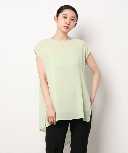 STYLEBLOCK(スタイルブロック)の「楊柳前後2WAYトップス×リブキャミセット(Tシャツ/カットソー・レディース・ラベンダー/ホワイト系その他/ライム/ブラック・M)」の8枚目の写真