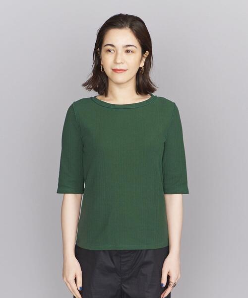 BEAUTY&YOUTH UNITED ARROWS（ビューティーアンドユースユナイテッドアローズ）の「コットンテレコ バックホール ショートスリーブカットソー（Tシャツ/カットソー・レディース・ブラック/オフホワイト/ダークグリーン・FREE）」の4枚目の写真